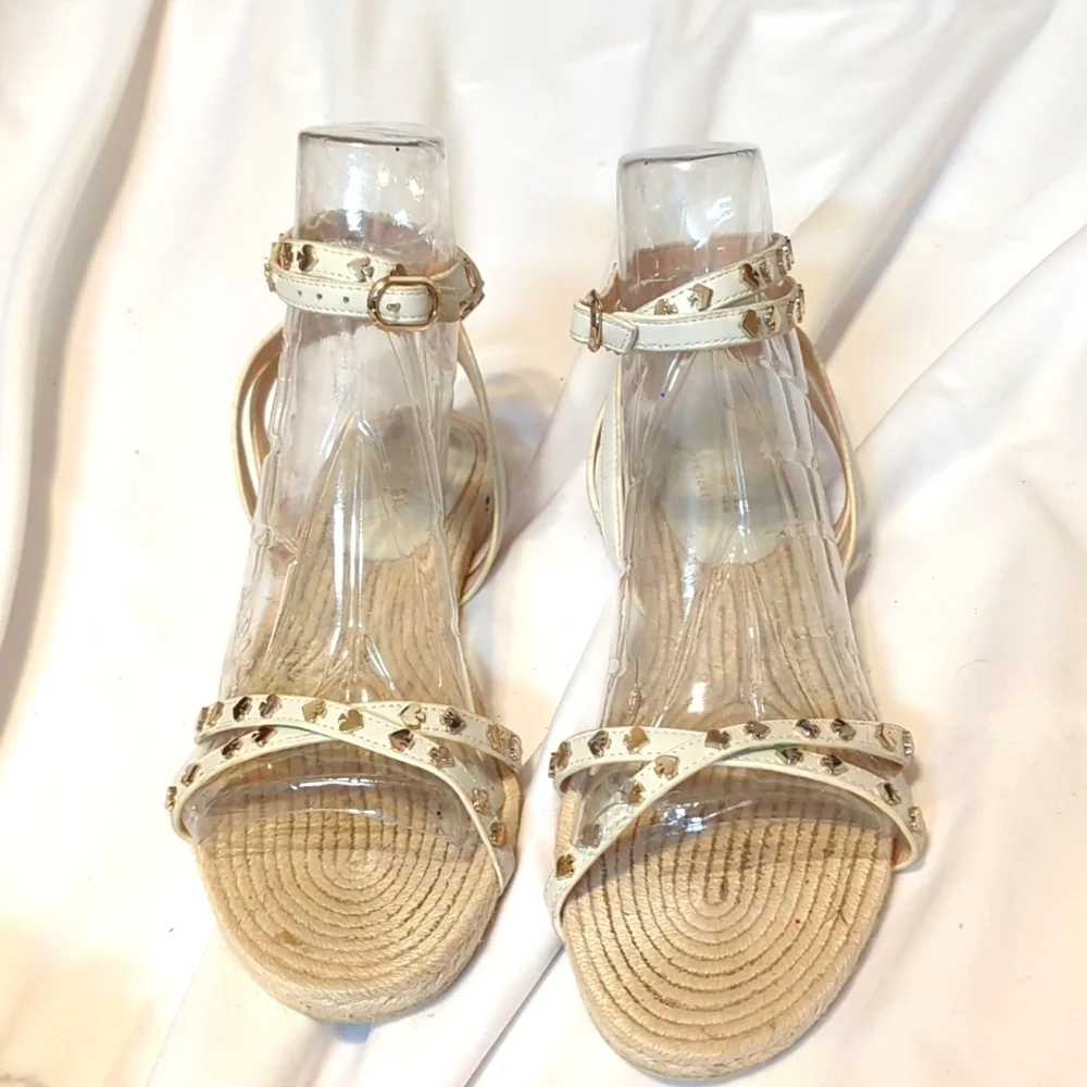 Kate Spade White Espadrilles with Gold Spade Logos on Straps Size 9.5